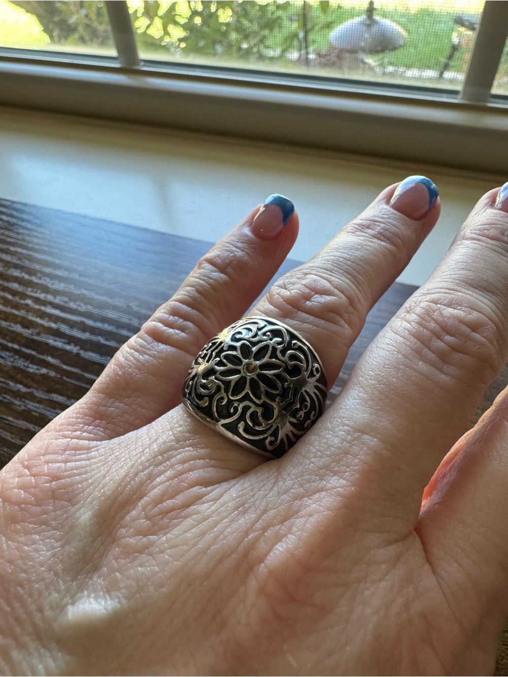 Vintage Statement Filigree Dome Ring Sterling Silver Band - Size 6.5 - 7